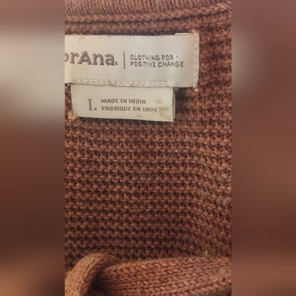 PrAna L Brown Crystal Beach Boho Bell Sleeve V-neck Knit Pocket Women's Sweater - Picture 7 of 12